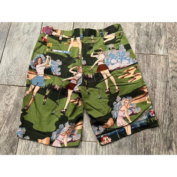 Loudmouth Golf Shorts Mens size 32 Pin Up Girl Retro 50s‎ All Over Print - Picture 6 of 8